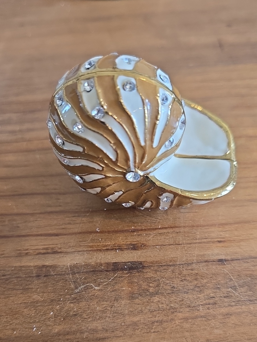 Nautilus Shell Enameled Box with Rhinestones - Picture 7 of 16
